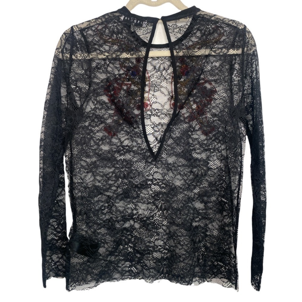 Sandro Paris Black Lace Long Sleeve Embroidered Tiger Size Small - Picture 3 of 6